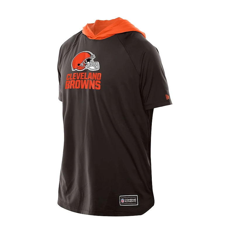 T-shirt à capuche et manches courtes raglan authentique Cleveland Browns de New Era pour homme