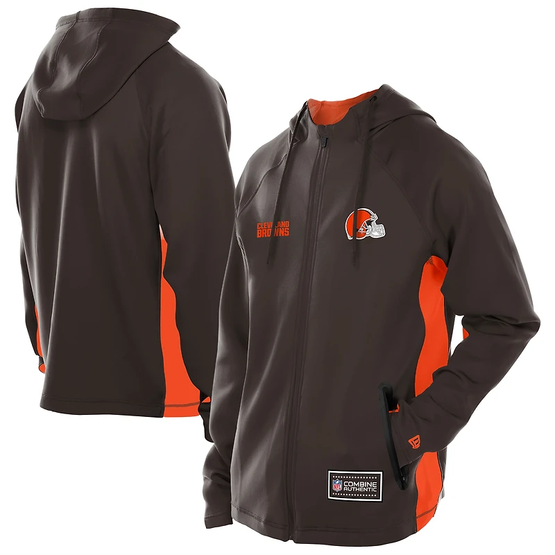 Sweat à capuche zippé intégral en scaphandre Scuba Raglan Authentic des Cleveland Browns de New Era pour homme