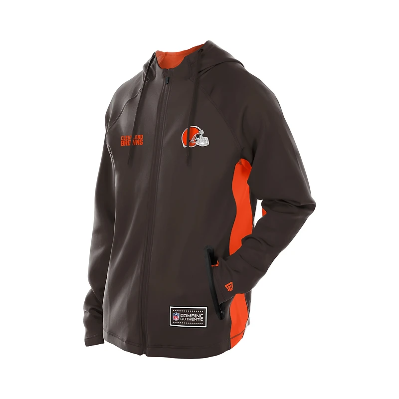 Men's New Era Brown Cleveland Browns Combine Authentic Raglan Scuba Full-Zip Hoodie