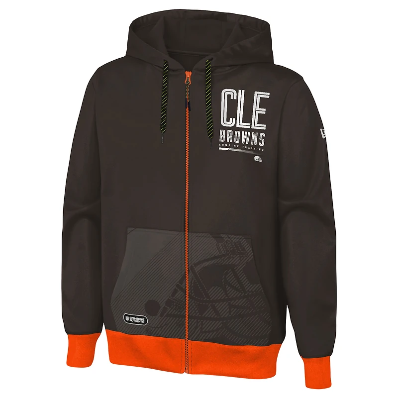 Sweat à capuche et fermeture éclair intégrale pour homme Cleveland Browns Combine Drop Back New Era marron