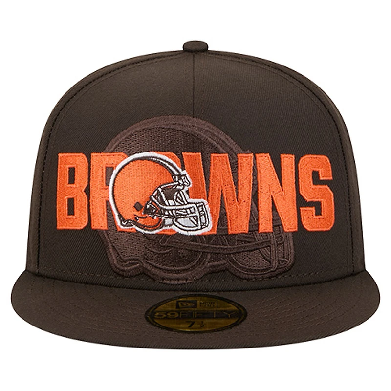 Men's New Era Brown Cleveland Browns Overlap Wordmark 59FIFTY Fitted Hat