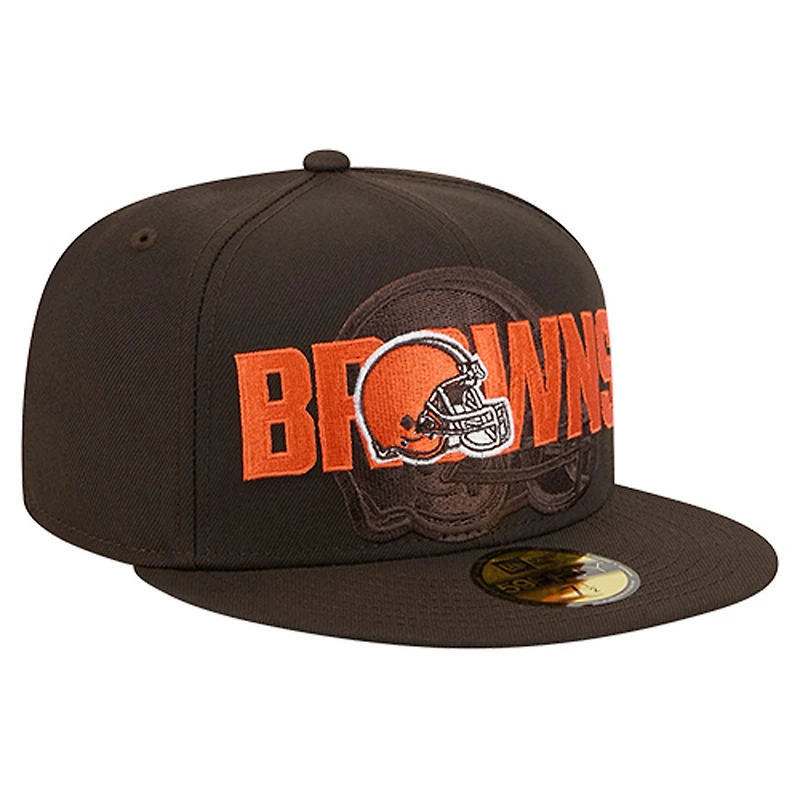 Men's New Era Brown Cleveland Browns Overlap Wordmark 59FIFTY Fitted Hat
