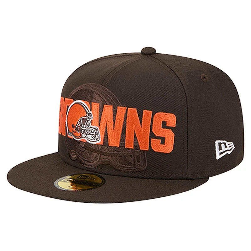 Men's New Era Brown Cleveland Browns Overlap Wordmark 59FIFTY Fitted Hat