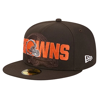 Men's New Era Brown Cleveland Browns Overlap Wordmark 59FIFTY Fitted Hat