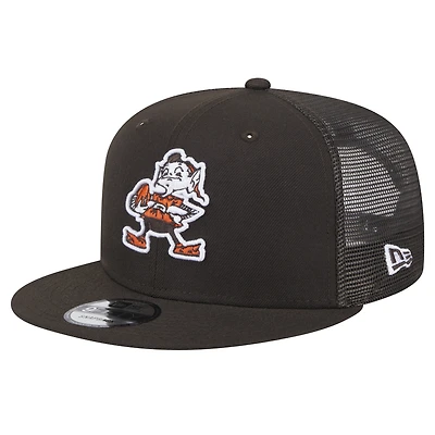 Men's New Era Brown Cleveland Browns Throwback Main Trucker 9FIFTY Snapback Hat