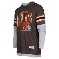 T-shirt à capuche manches longues Cleveland Browns Twofer pour homme New Era marron