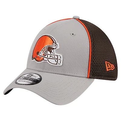 Men's New Era Gray/Brown Cleveland Browns  Pipe 39THIRTY Flex Hat