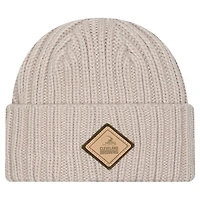 Bonnet en tricot à revers beige clair avec logo appliqué des Cleveland Browns de New Era pour homme