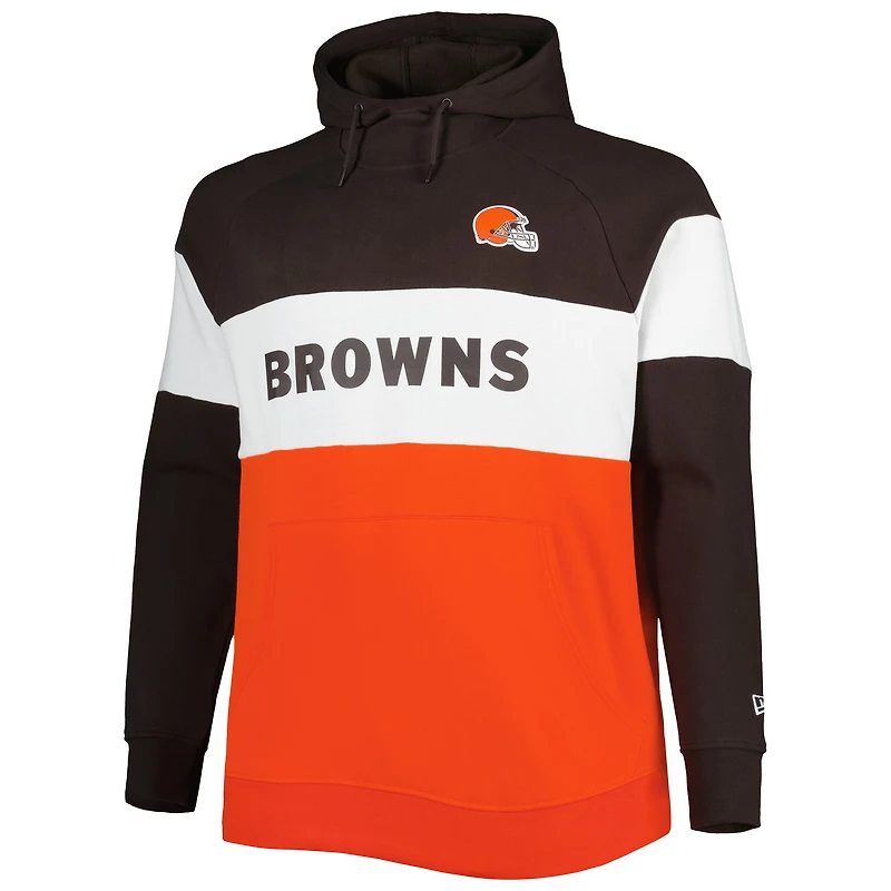 Chandail à capuchon en molleton raglan blocs de couleurs actuels Cleveland Browns Big & Tall New Era orange/marron pour homme