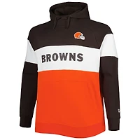 Chandail à capuchon en molleton raglan blocs de couleurs actuels Cleveland Browns Big & Tall New Era orange/marron pour homme