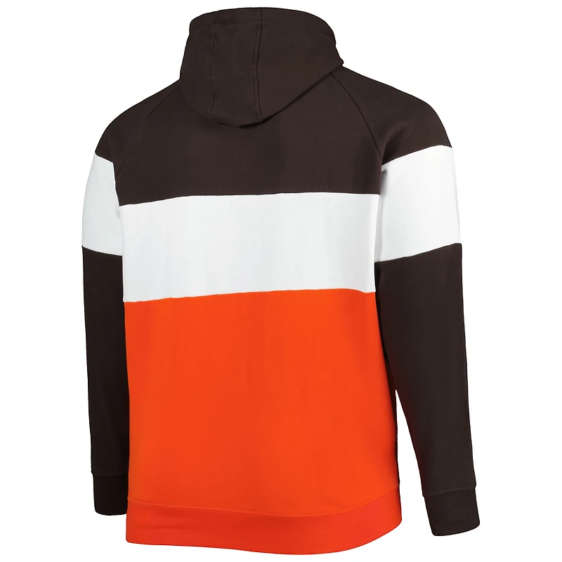 Chandail à capuchon en molleton raglan blocs de couleurs actuels Cleveland Browns Big & Tall New Era orange/marron pour homme