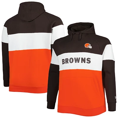 Chandail à capuchon en molleton raglan blocs de couleurs actuels Cleveland Browns Big & Tall New Era orange/marron pour homme