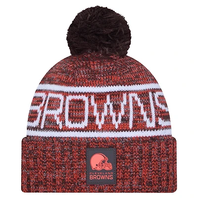 Men's New Era Orange Cleveland Browns 2025 Sideline Cold Weather Cuffed Knit Hat with Pom