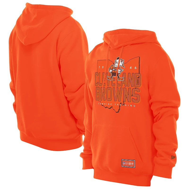 Sweat à capuche rétro orange New Era Cleveland Browns Combine Authentic Local State pour homme
