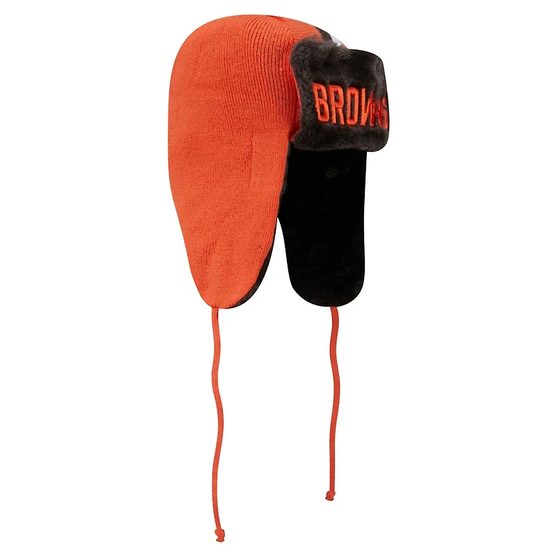Casquette en tricot orange Cleveland Browns Helmet Head Trapper de New Era pour homme