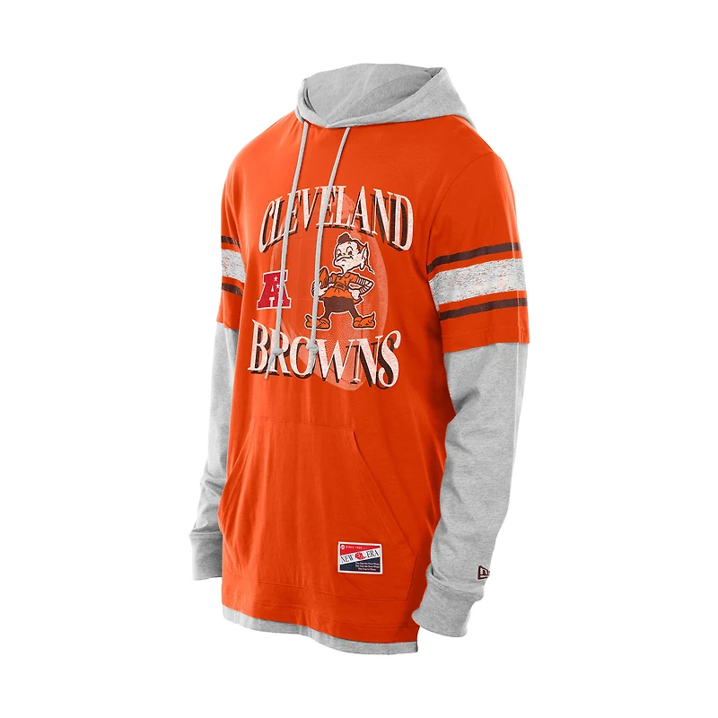 Men's New Era Orange Cleveland Browns Twofer Layered Long Sleeve Hoodie T-Shirt
