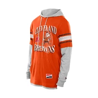 Men's New Era Orange Cleveland Browns Twofer Layered Long Sleeve Hoodie T-Shirt