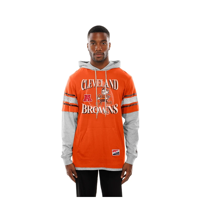 Men's New Era Orange Cleveland Browns Twofer Layered Long Sleeve Hoodie T-Shirt