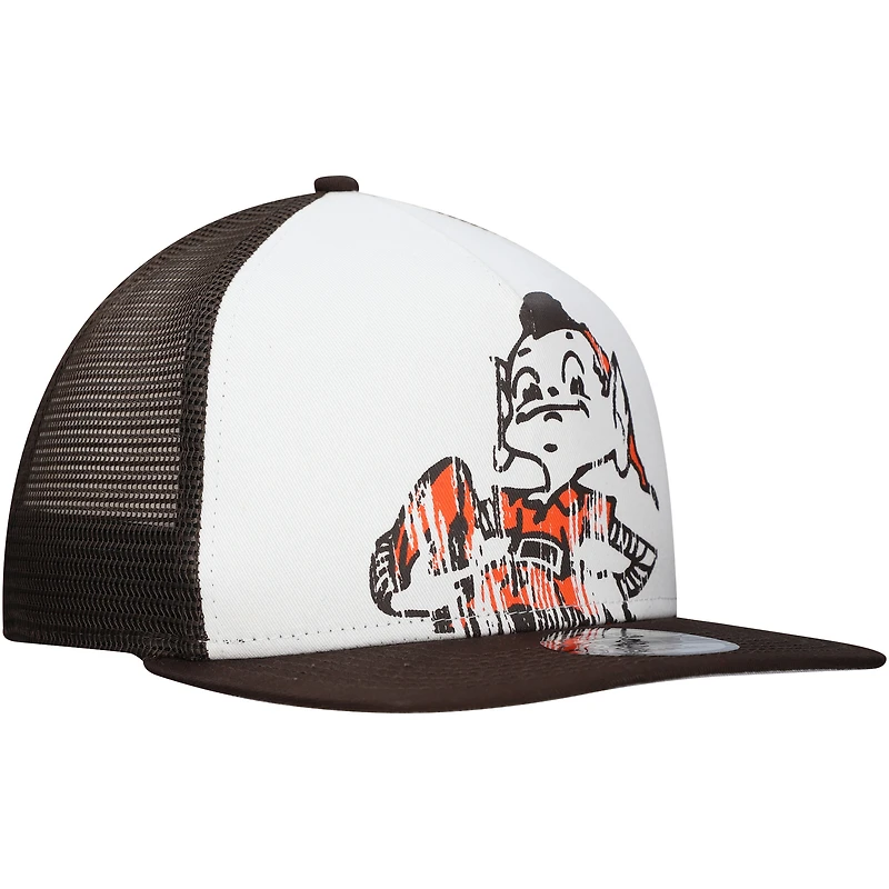 Men's New Era White/Brown Cleveland Browns Distressed 9FIFTY A-Frame Snapback Hat