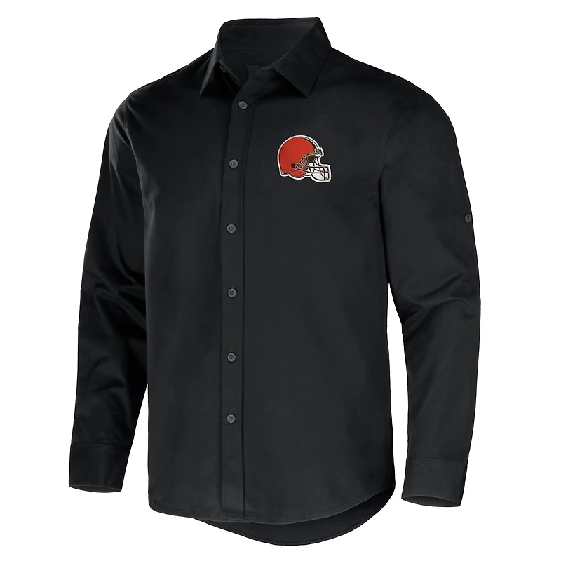 Collection NFL x Darius Rucker pour hommes par Fanatics Chemise boutonnée à manches longues en sergé convertible Cleveland Browns noire