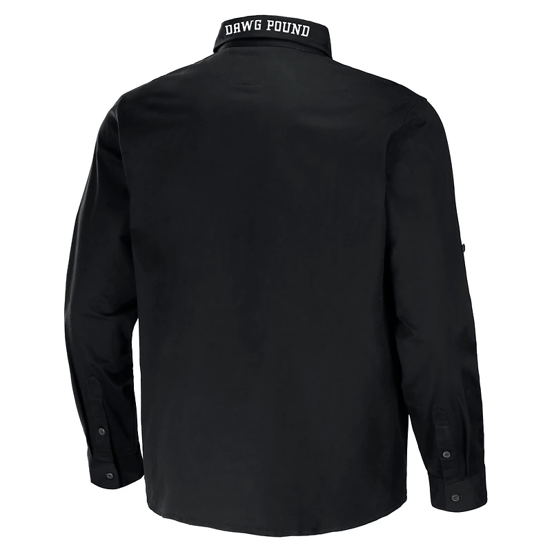 Collection NFL x Darius Rucker pour hommes par Fanatics Chemise boutonnée à manches longues en sergé convertible Cleveland Browns noire