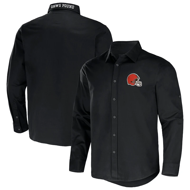 Collection NFL x Darius Rucker pour hommes par Fanatics Chemise boutonnée à manches longues en sergé convertible Cleveland Browns noire