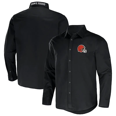 Collection NFL x Darius Rucker pour hommes par Fanatics Chemise boutonnée à manches longues en sergé convertible Cleveland Browns noire