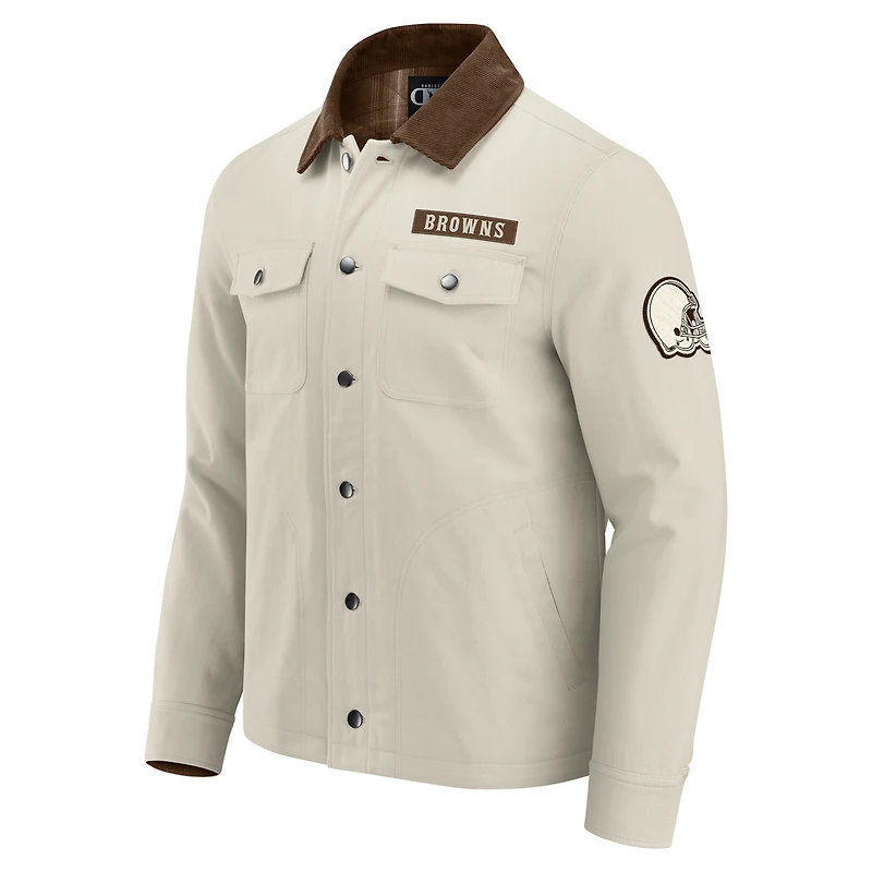 Men's NFL x Darius Rucker Collection by Fanatics Tan Cleveland Browns Midweight Canvas Full-Button Jacket