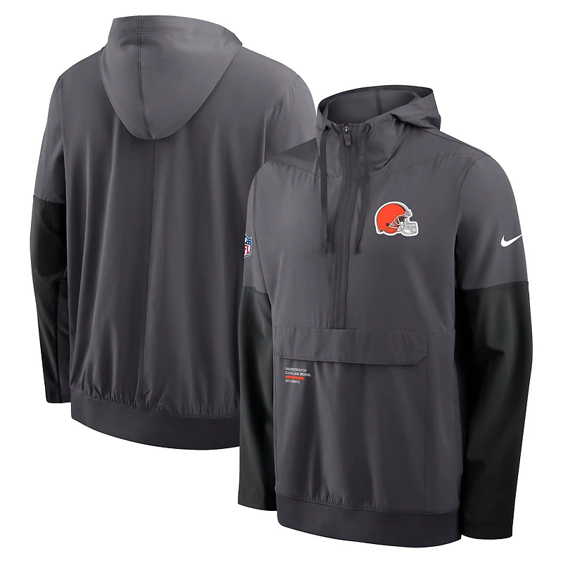 Veste à capuche Nike Anthracite Cleveland Browns Sideline Anorak demi-zip pour homme