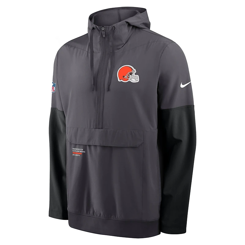 Veste à capuche Nike Anthracite Cleveland Browns Sideline Anorak demi-zip pour homme