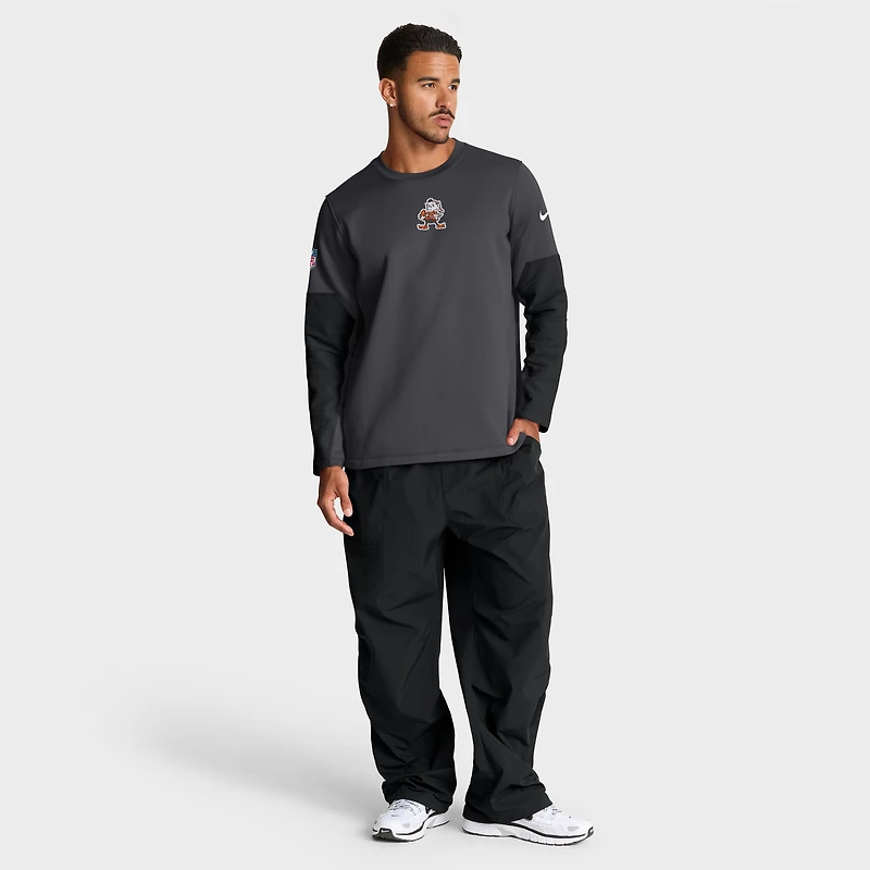Men's Nike Anthracite Cleveland Browns Sideline Coach Therma-FIT Long Sleeve T-Shirt