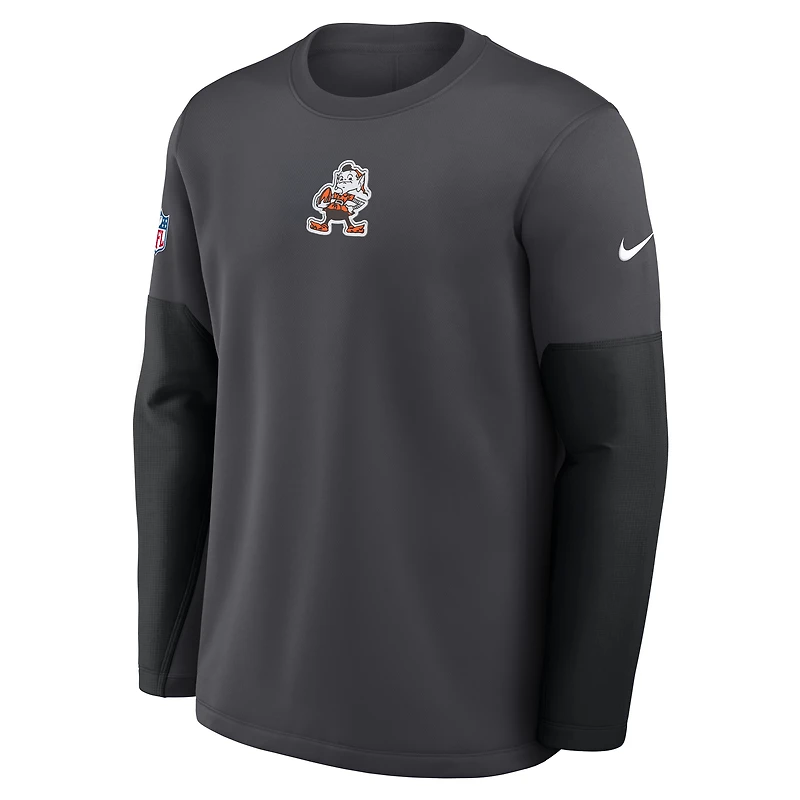 Men's Nike Anthracite Cleveland Browns Sideline Coach Therma-FIT Long Sleeve T-Shirt