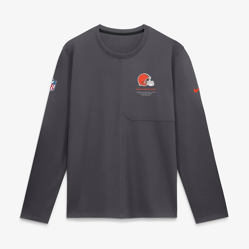 T-shirt à manches longues Nike anthracite Cleveland Browns Sideline Coaches UV Dri-FIT pour homme
