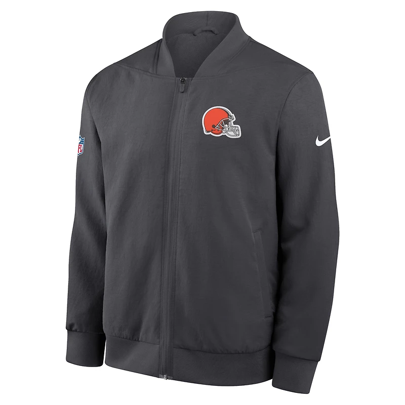 Men's Nike Anthracite Cleveland Browns Sideline Full-Zip Bomber Jacket