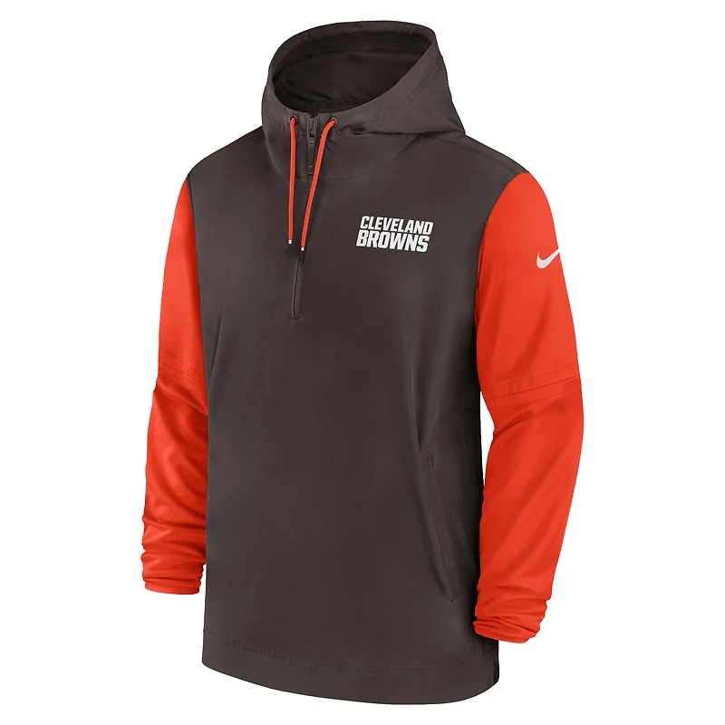 Men's Nike Brown/Orange Cleveland Browns 2024/25 Sideline Pre-Game Player 1/2-Zip Hoodie Jacket