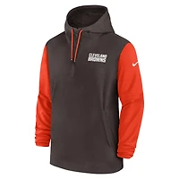 Men's Nike Brown/Orange Cleveland Browns 2024/25 Sideline Pre-Game Player 1/2-Zip Hoodie Jacket