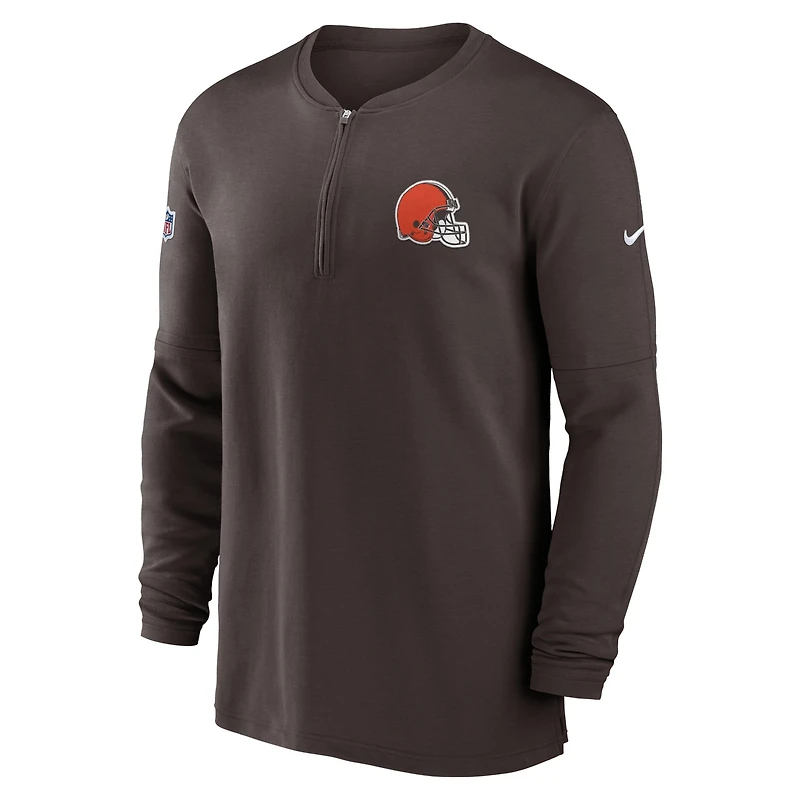Haut Nike marron Cleveland Browns 2023 Sideline Performance à manches longues et quart de zip pour homme
