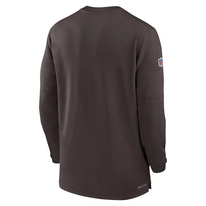 Haut Nike marron Cleveland Browns 2023 Sideline Performance à manches longues et quart de zip pour homme