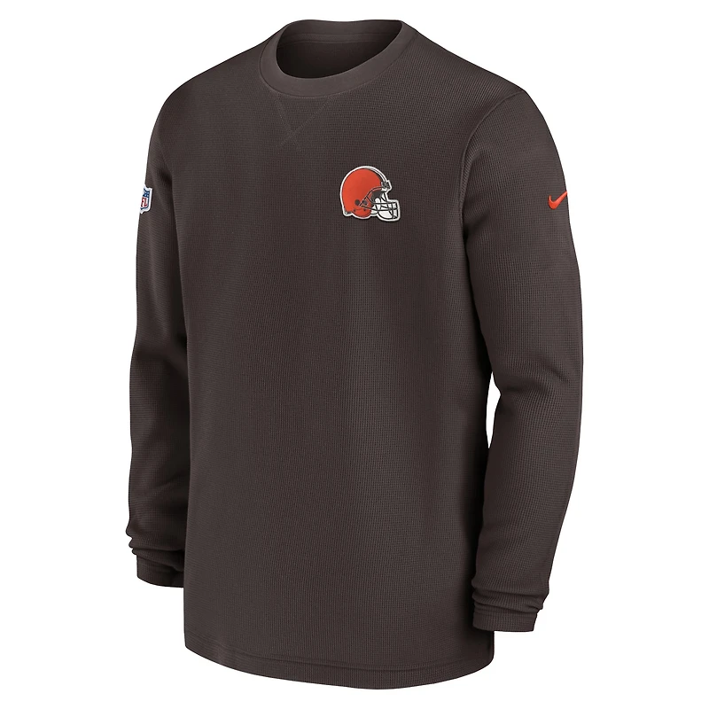 Haut à manches longues Nike marron Cleveland Browns 2023 Sideline Throwback Heavy Brushed Waffle pour homme