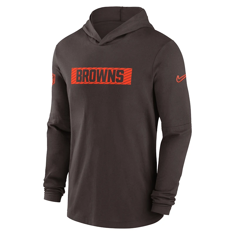 Men's Nike Brown Cleveland Browns 2024/25 Sideline Performance Long Sleeve Hoodie T-Shirt