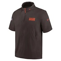 Men's Nike Brown Cleveland Browns 2024 Sideline Coach Short Sleeve Half-Zip Hoodie Jacket