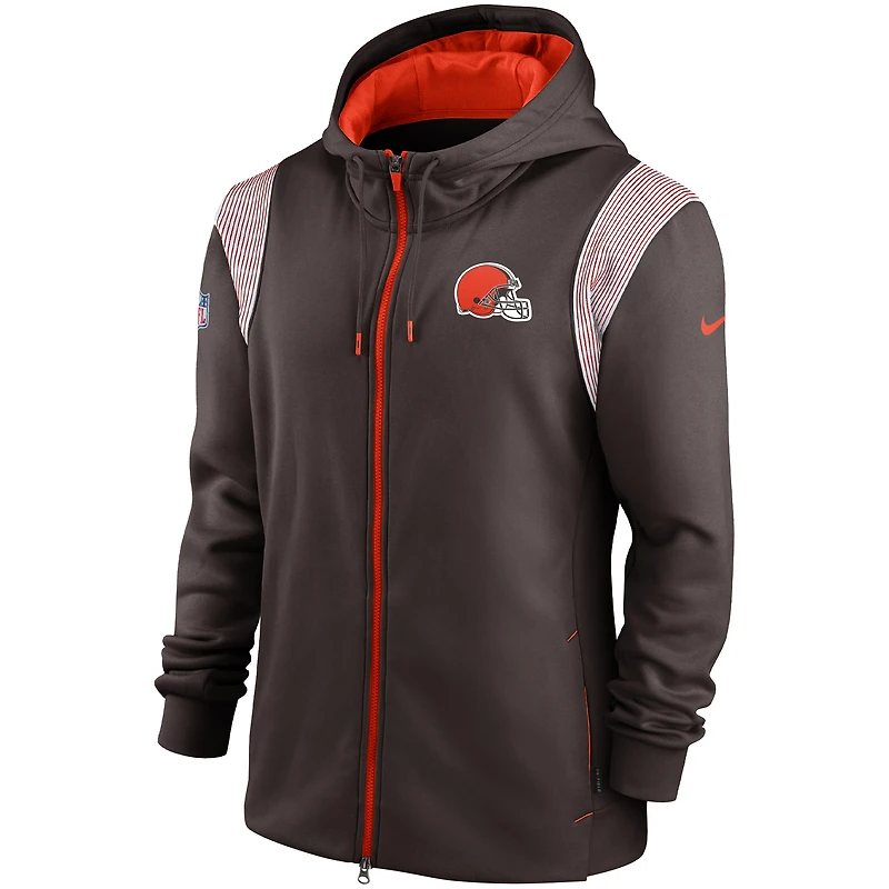 Chandail à capuchon glissière pleine longueur Nike Cleveland Browns Performance Sideline Lockup pour homme, marron
