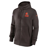 Sweat à capuche entièrement zippé Nike Cleveland Browns Sideline Club Performance pour homme, marron