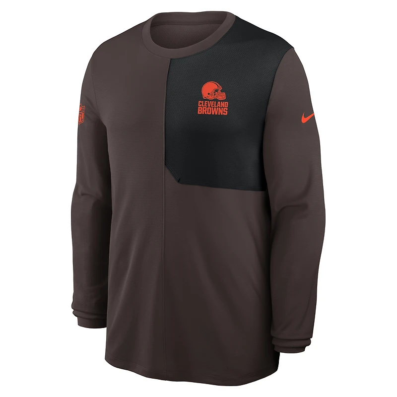 Maillot à manches longues Nike marron Cleveland Browns Sideline Coach UV Dri-FIT pour homme