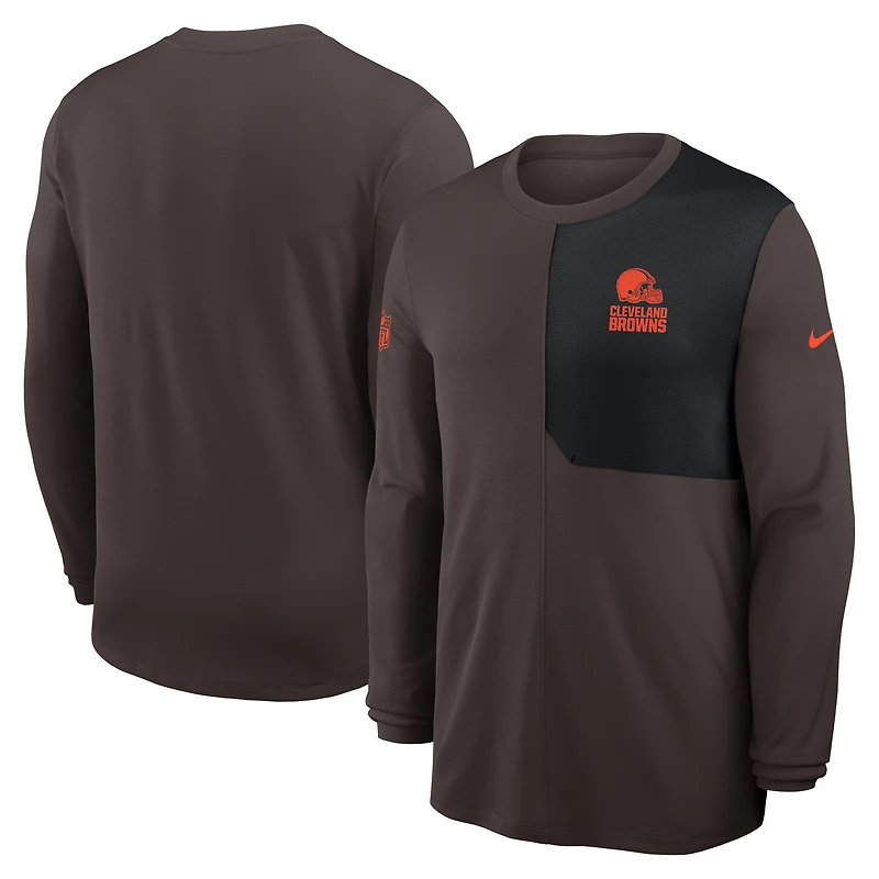 Maillot à manches longues Nike marron Cleveland Browns Sideline Coach UV Dri-FIT pour homme