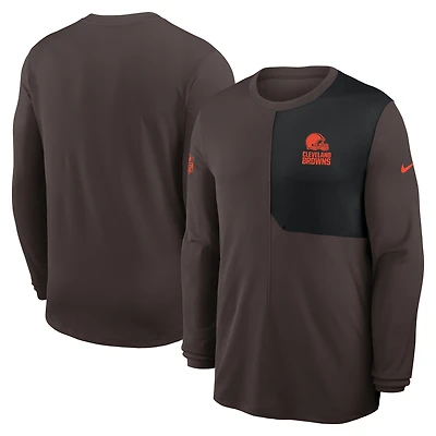 Maillot à manches longues Nike marron Cleveland Browns Sideline Coach UV Dri-FIT pour homme