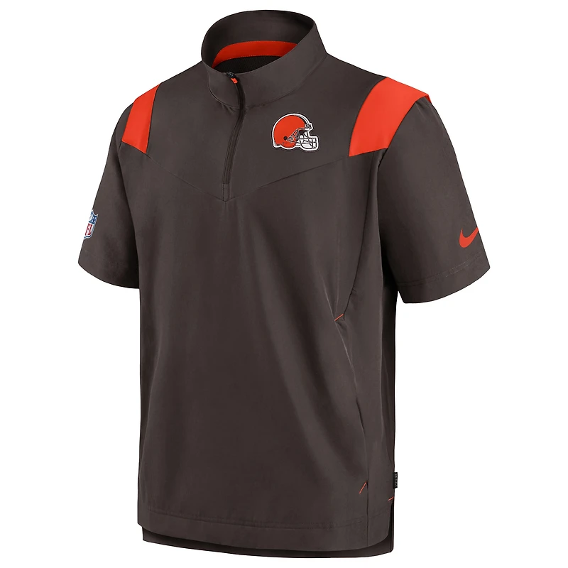 Men's Nike Brown Cleveland Browns Sideline Coaches Chevron Lockup Pullover Top