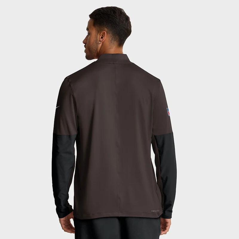 Pull Nike marron à demi-zip pour homme Cleveland Browns Sideline Dri-FIT