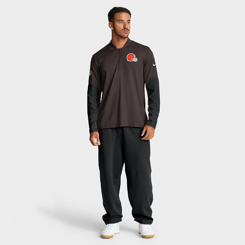 Pull Nike marron à demi-zip pour homme Cleveland Browns Sideline Dri-FIT