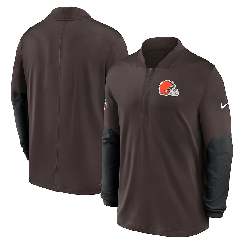 Pull Nike marron à demi-zip pour homme Cleveland Browns Sideline Dri-FIT